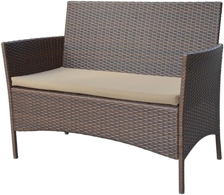 4PC Espresso Wicker Patio Set Tan Cushions