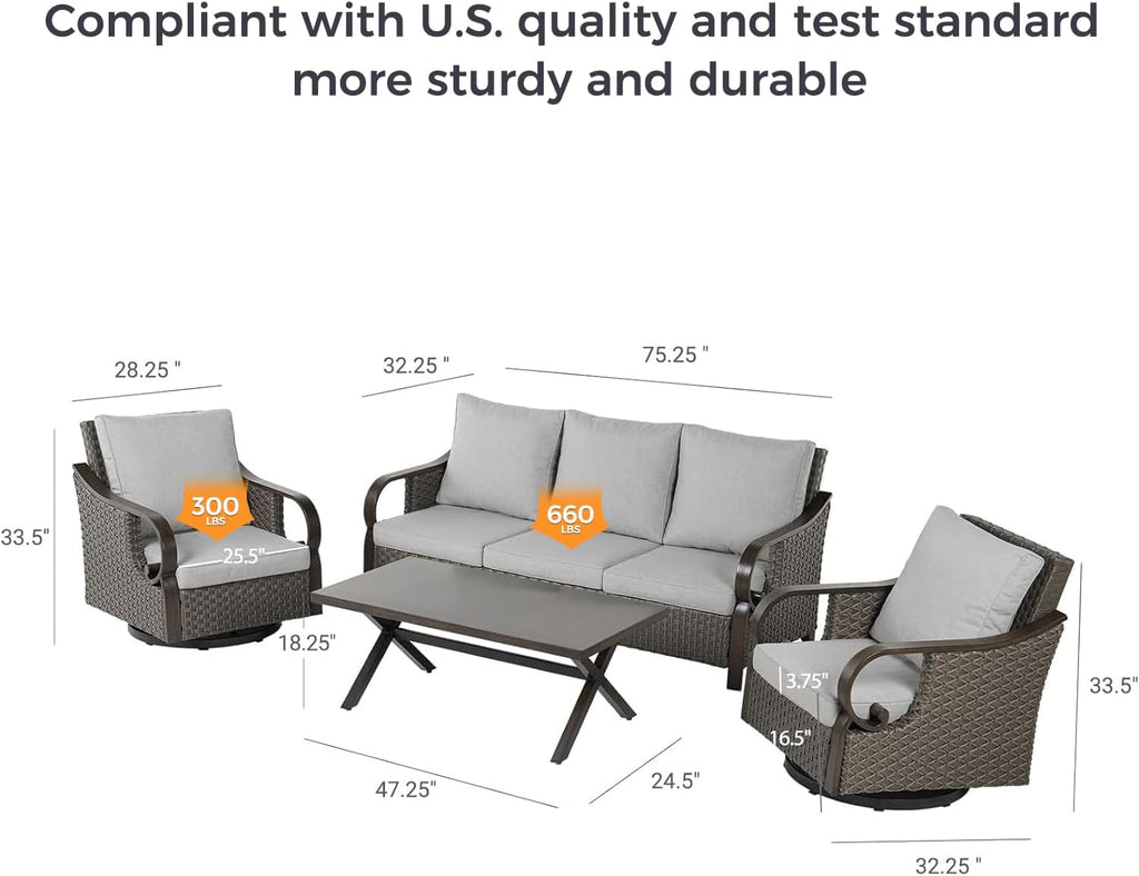 4-Piece Dark Brown Wicker Patio Rocking Chair Set