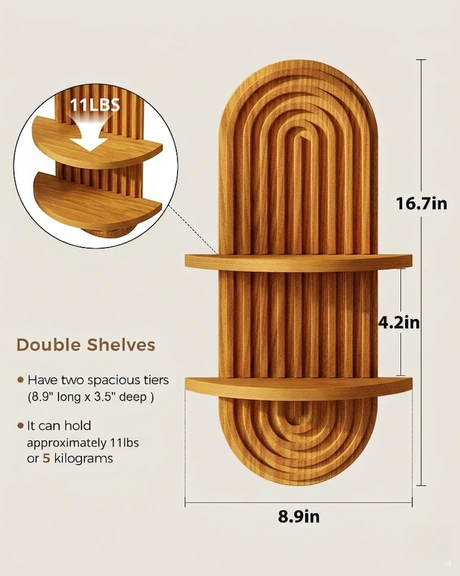 2-Tier Boho Wooden Floating Plant Wall Shelf