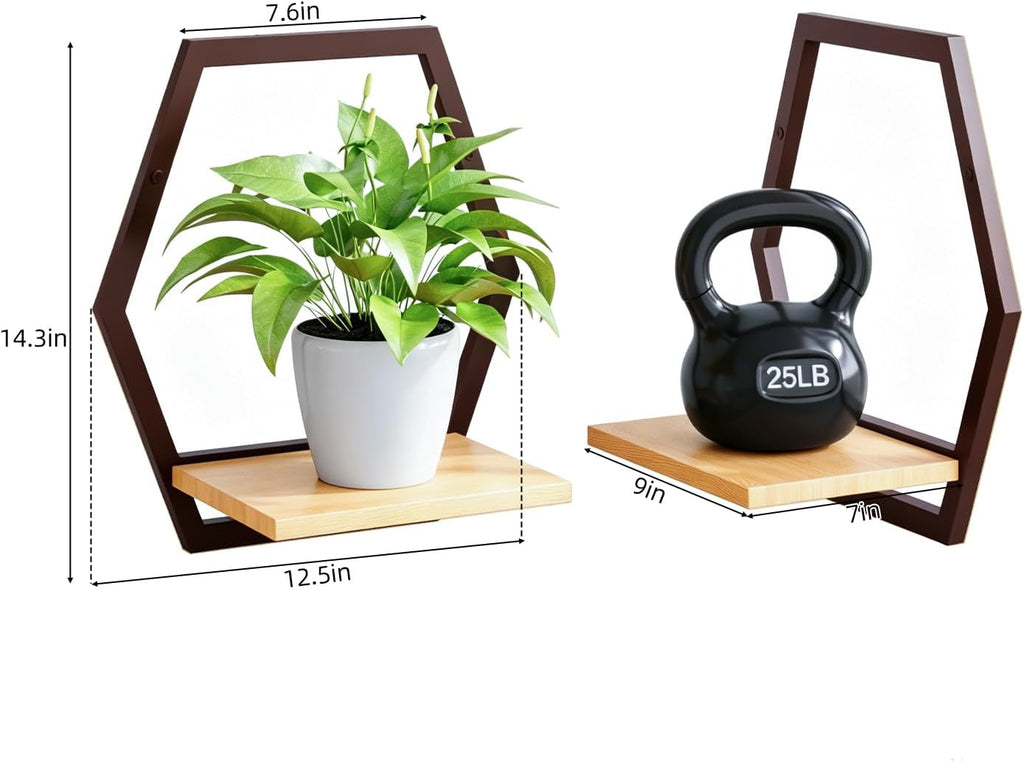 3 Pack Wood Metal Wall Plant Shelves