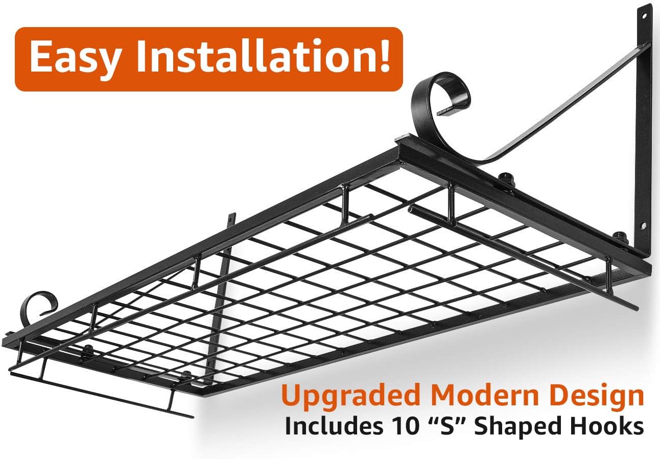 Black Wall Mount Pot Rack with 10 S Hooks
