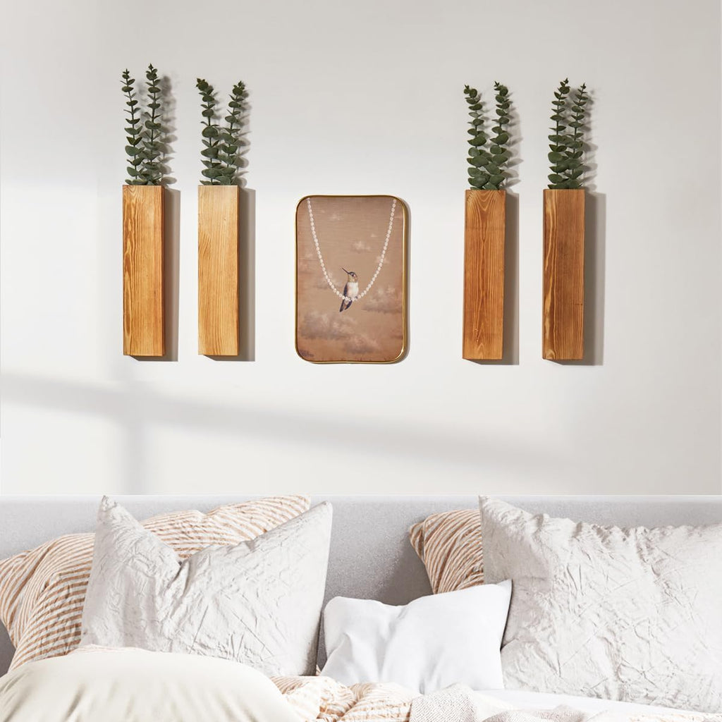 4-Pack Wooden Wall Planters with Faux Eucalyptus Stems