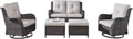 5 Piece Brown Wicker Patio Sectional Set Beige Cushions