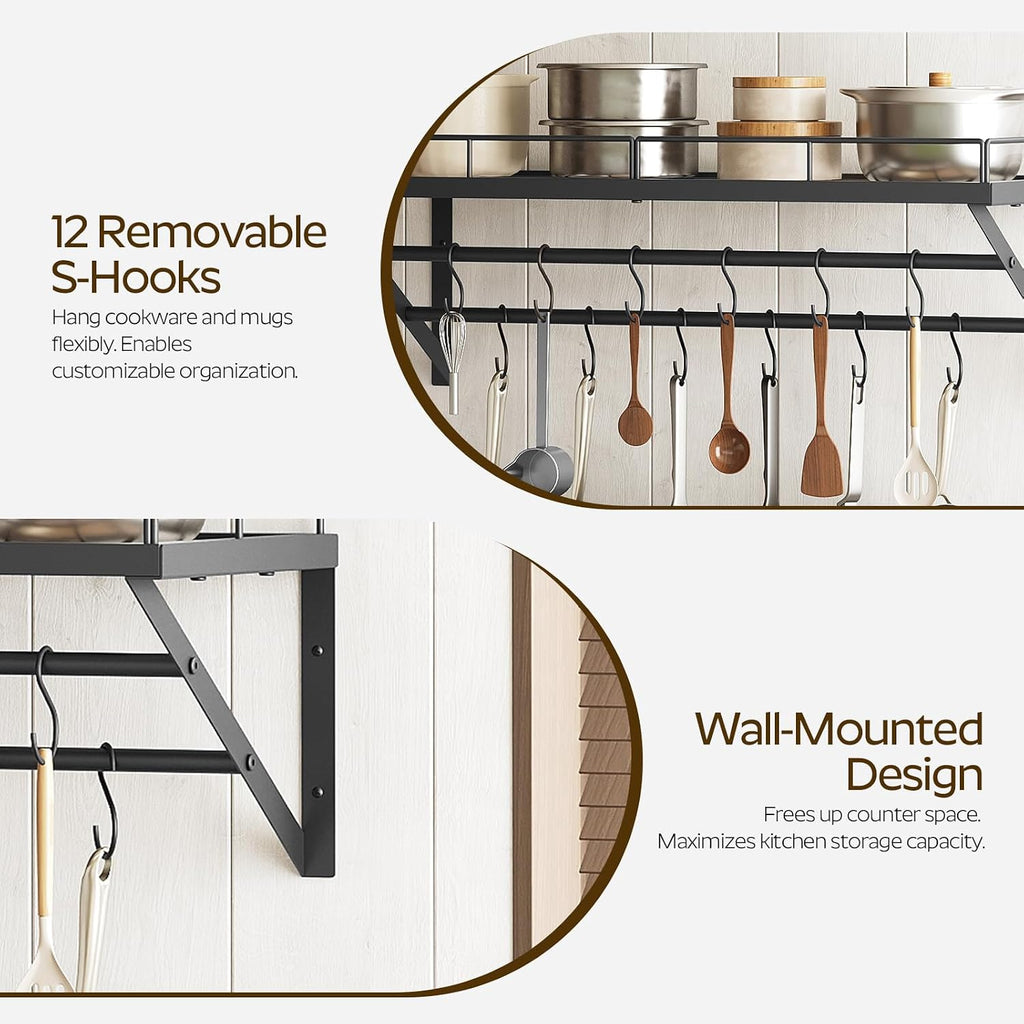 30" Black 2-Tier Wall Mount Pot Rack