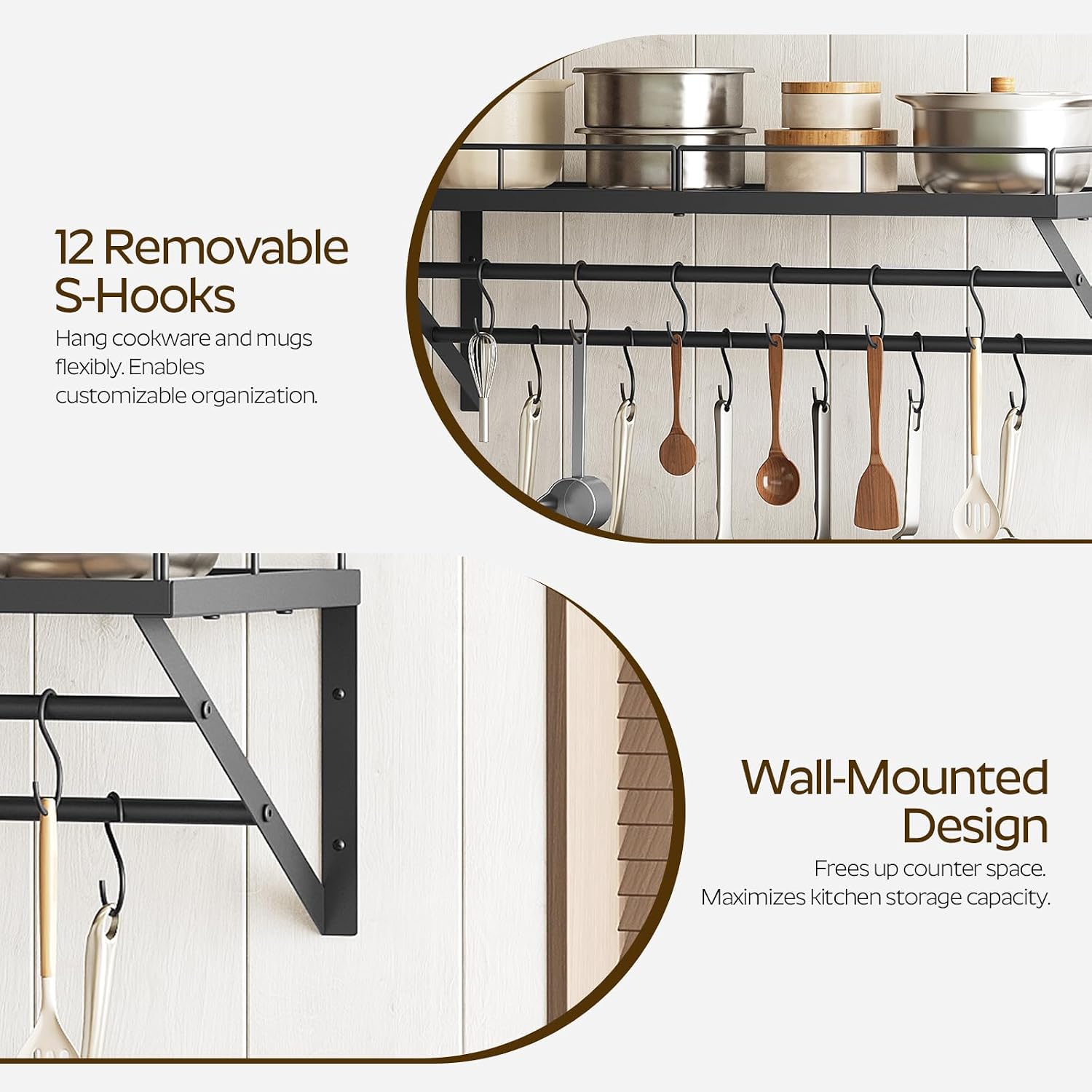 30" Black 2-Tier Wall Mount Pot Rack