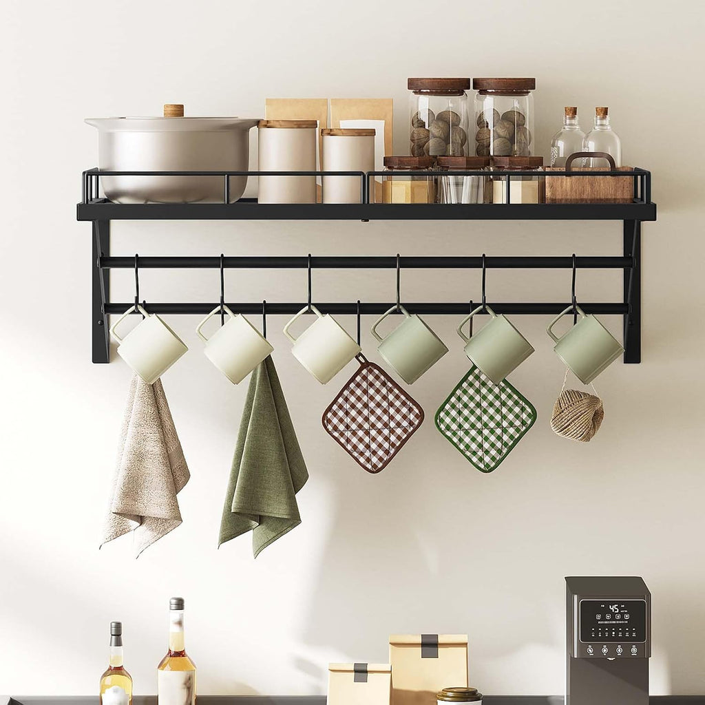 30" Black 2-Tier Wall Mount Pot Rack