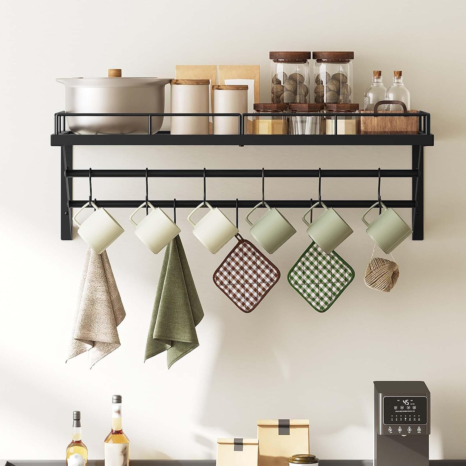 30" Black 2-Tier Wall Mount Pot Rack