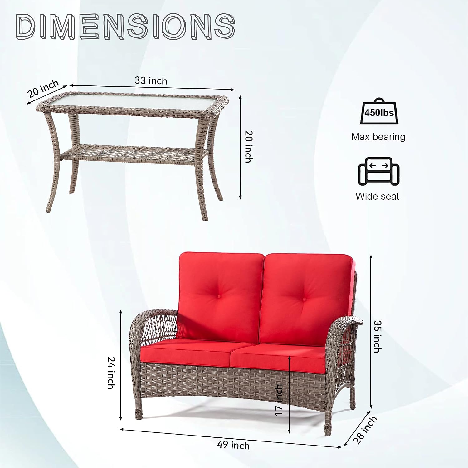 2-Piece Brown Wicker Patio Loveseat Set Red Cushions