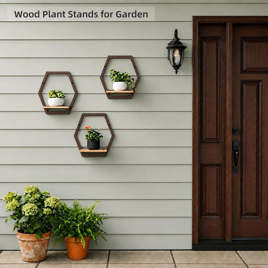 3 Pack Wood Metal Wall Plant Shelves