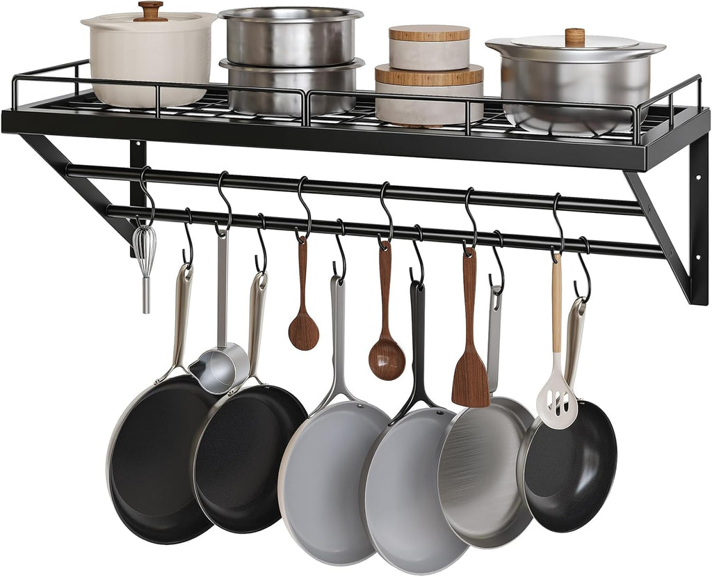 30" Black 2-Tier Wall Mount Pot Rack