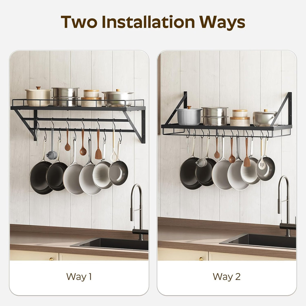 30" Black 2-Tier Wall Mount Pot Rack