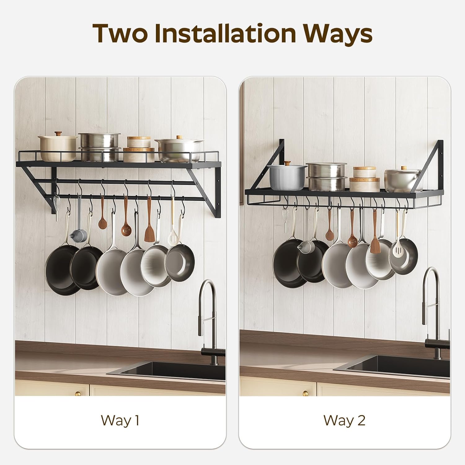 30" Black 2-Tier Wall Mount Pot Rack