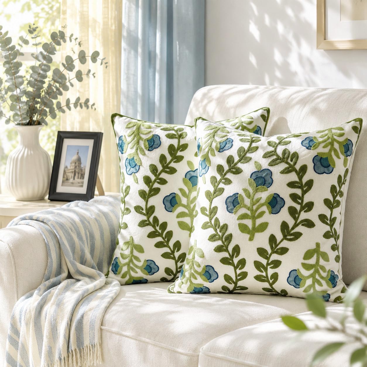 2 Pack Floral Embroidery Pillow Covers
