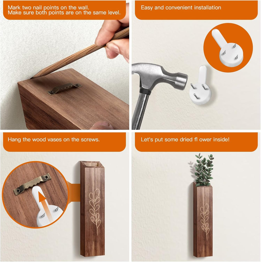 4 Pack Wood Wall Pocket Planters