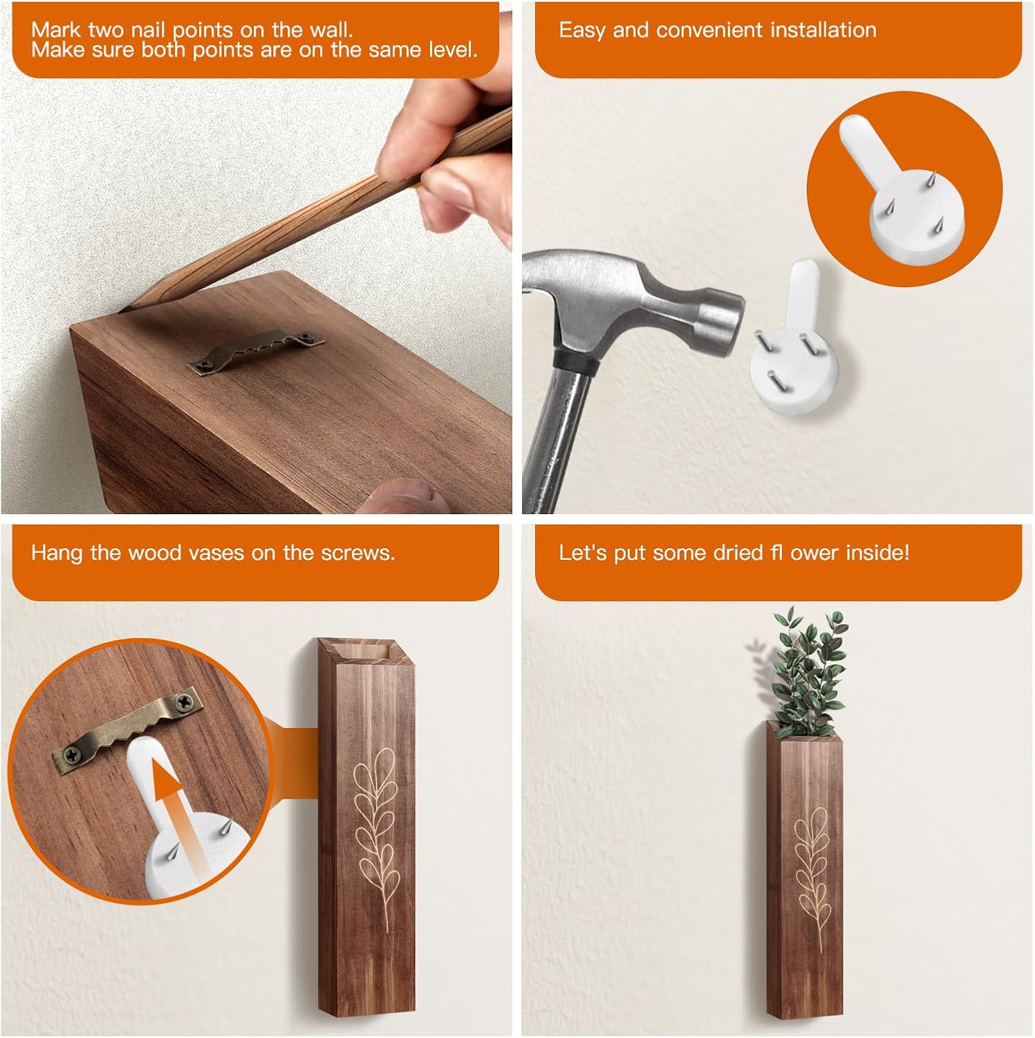 4 Pack Wood Wall Pocket Planters
