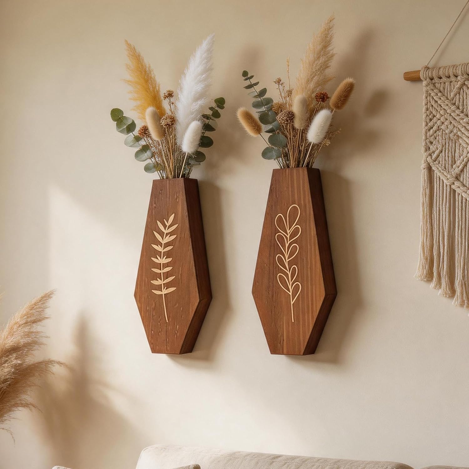 2 Pack Wood Wall Hanging Planters