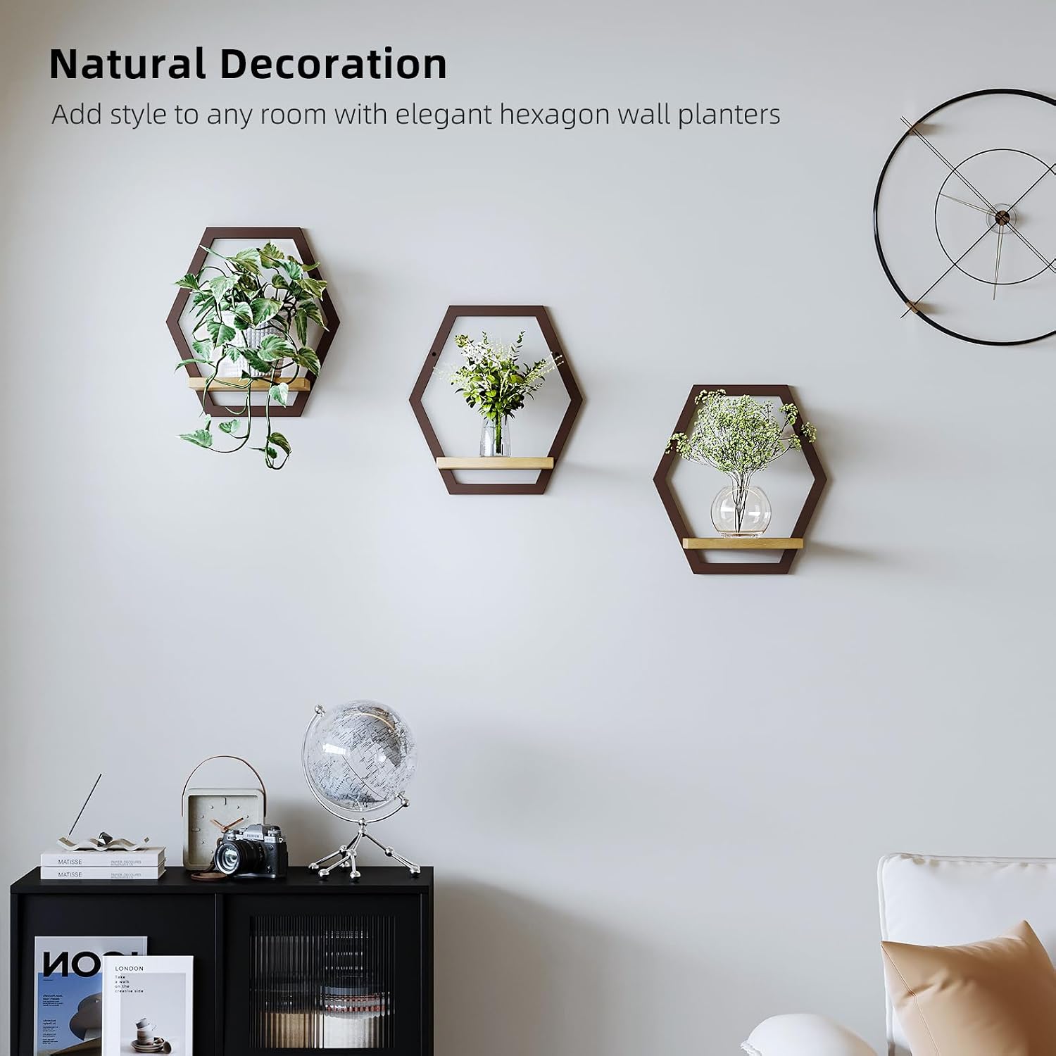 3 Pack Wood Metal Wall Plant Shelves