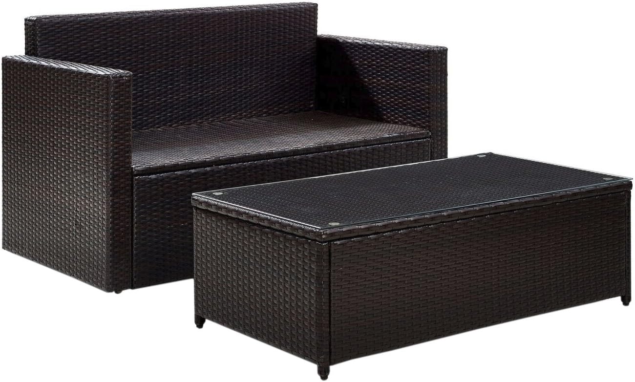 2-Piece Brown Wicker Patio Loveseat Set with Sand Cushions