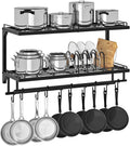 Black 2-Tier Wall Mount Pot Rack with 10 S Hooks