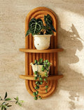 2-Tier Boho Wooden Floating Plant Wall Shelf