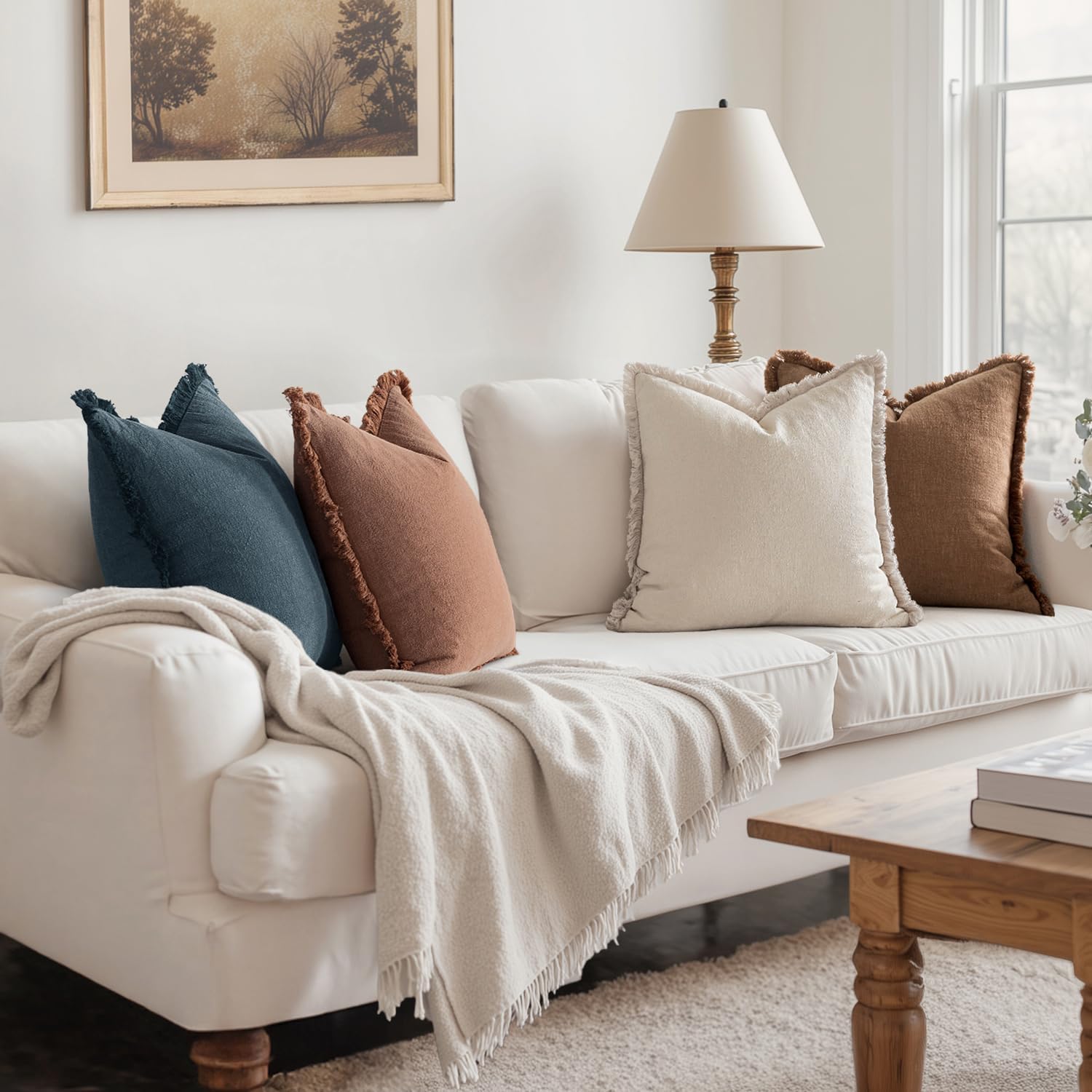 4 Pack Fringe Linen Pillow Covers