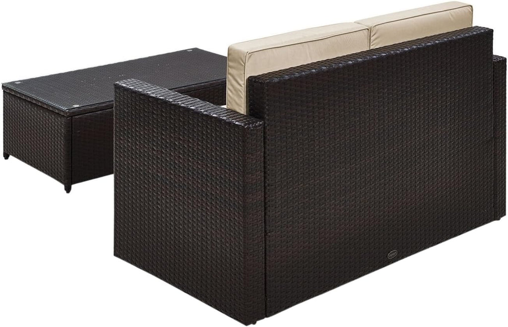 2-Piece Brown Wicker Patio Loveseat Set with Sand Cushions