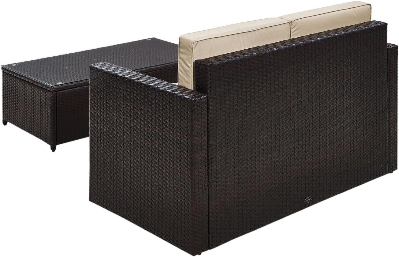 2-Piece Brown Wicker Patio Loveseat Set with Sand Cushions