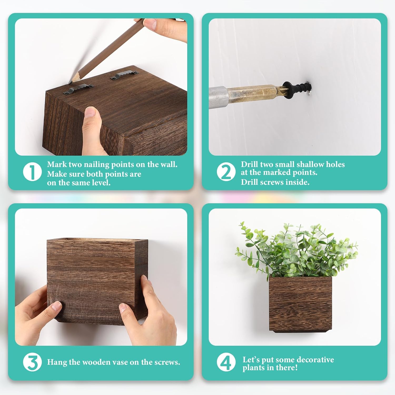4 Pack Natural Wood Wall Hanging Planter Vases