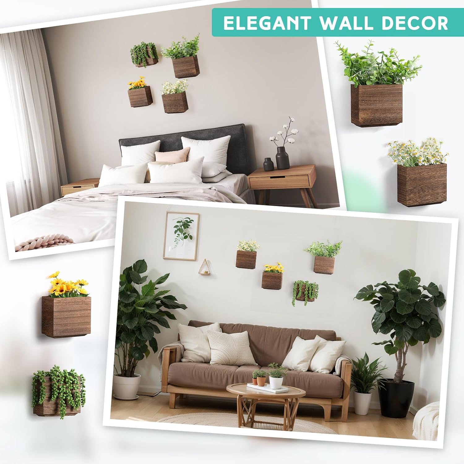4 Pack Natural Wood Wall Hanging Planter Vases