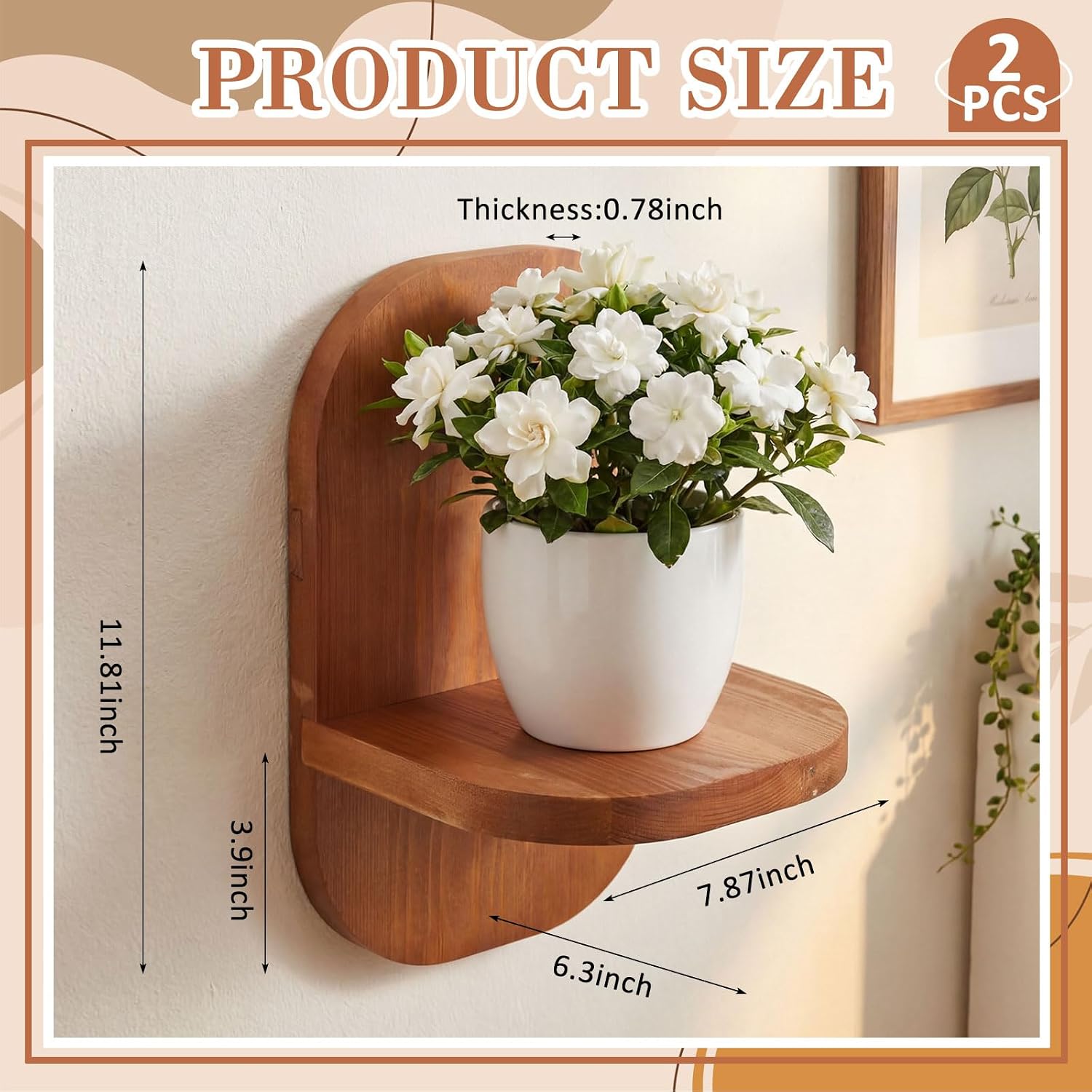 2 Pack Wood Wall Plant Holders