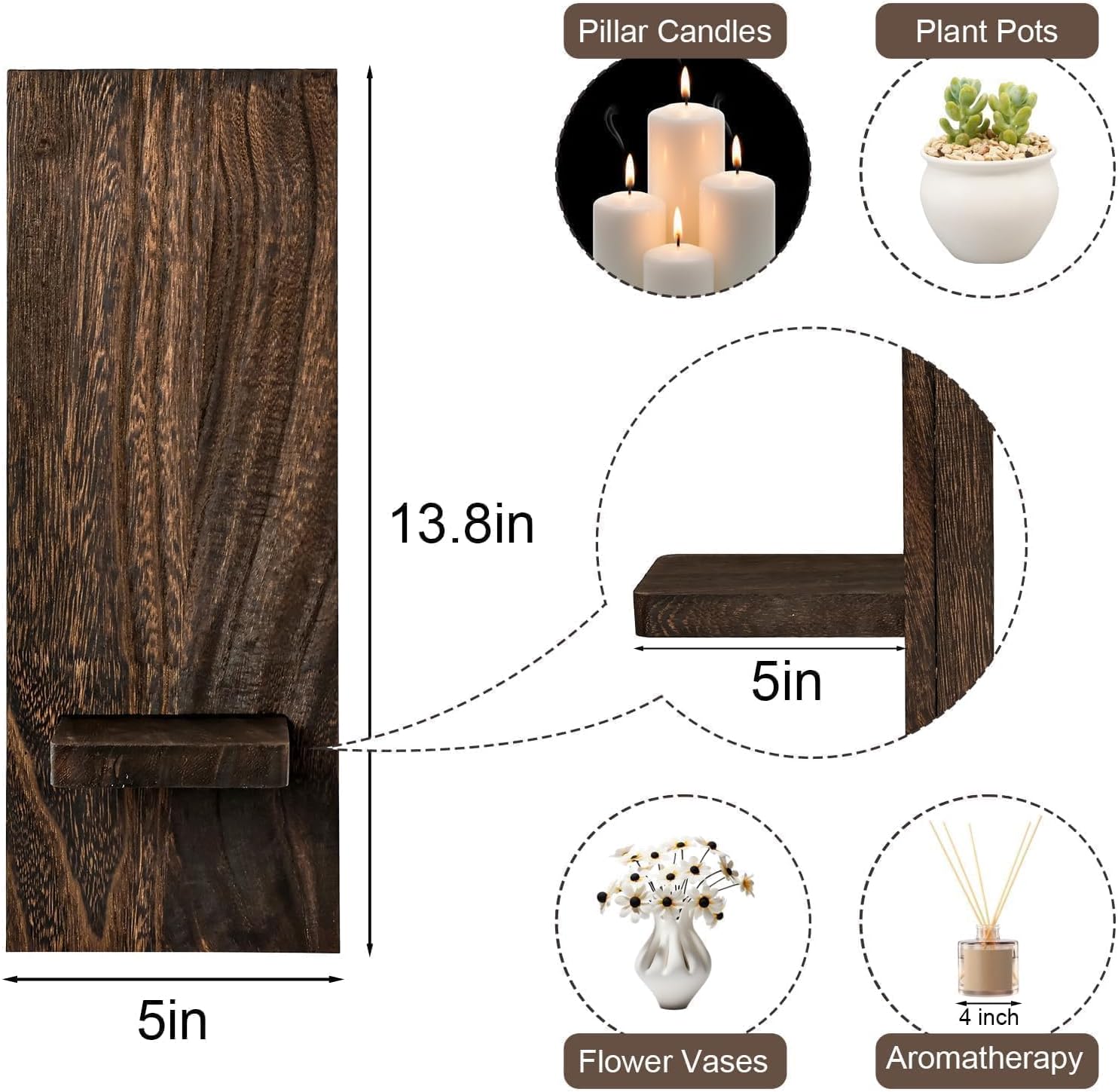 2 Pack Wood Wall Planter Sconces