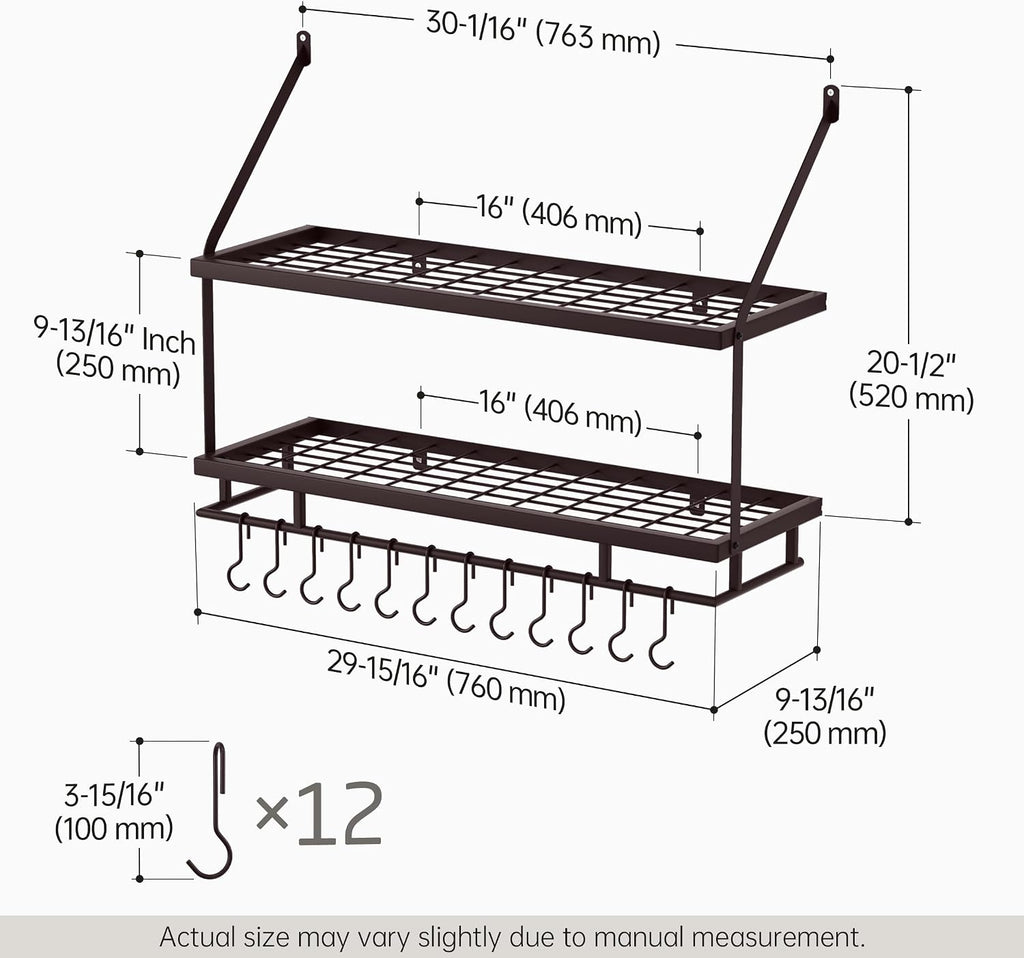 30" Oiled Bronze 2-Tier Wall Pot Rack