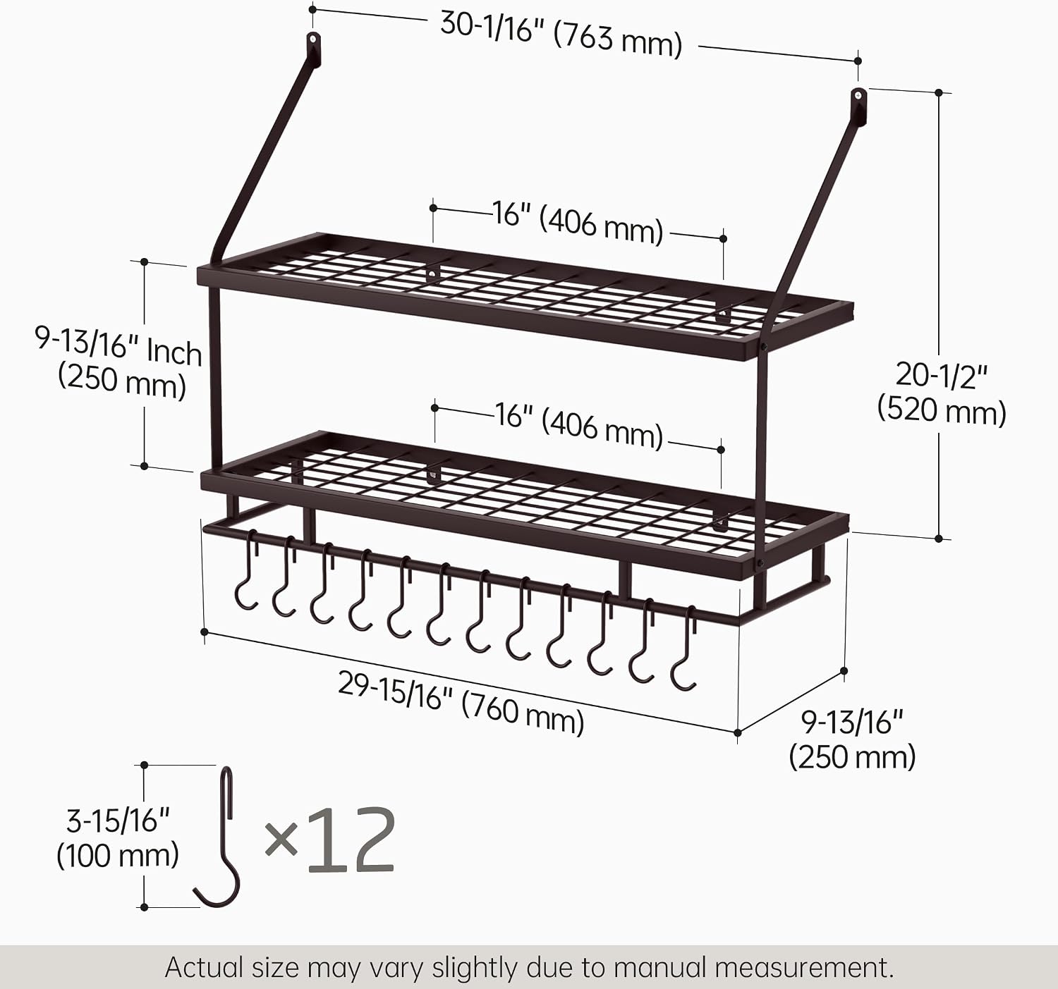 30" Oiled Bronze 2-Tier Wall Pot Rack