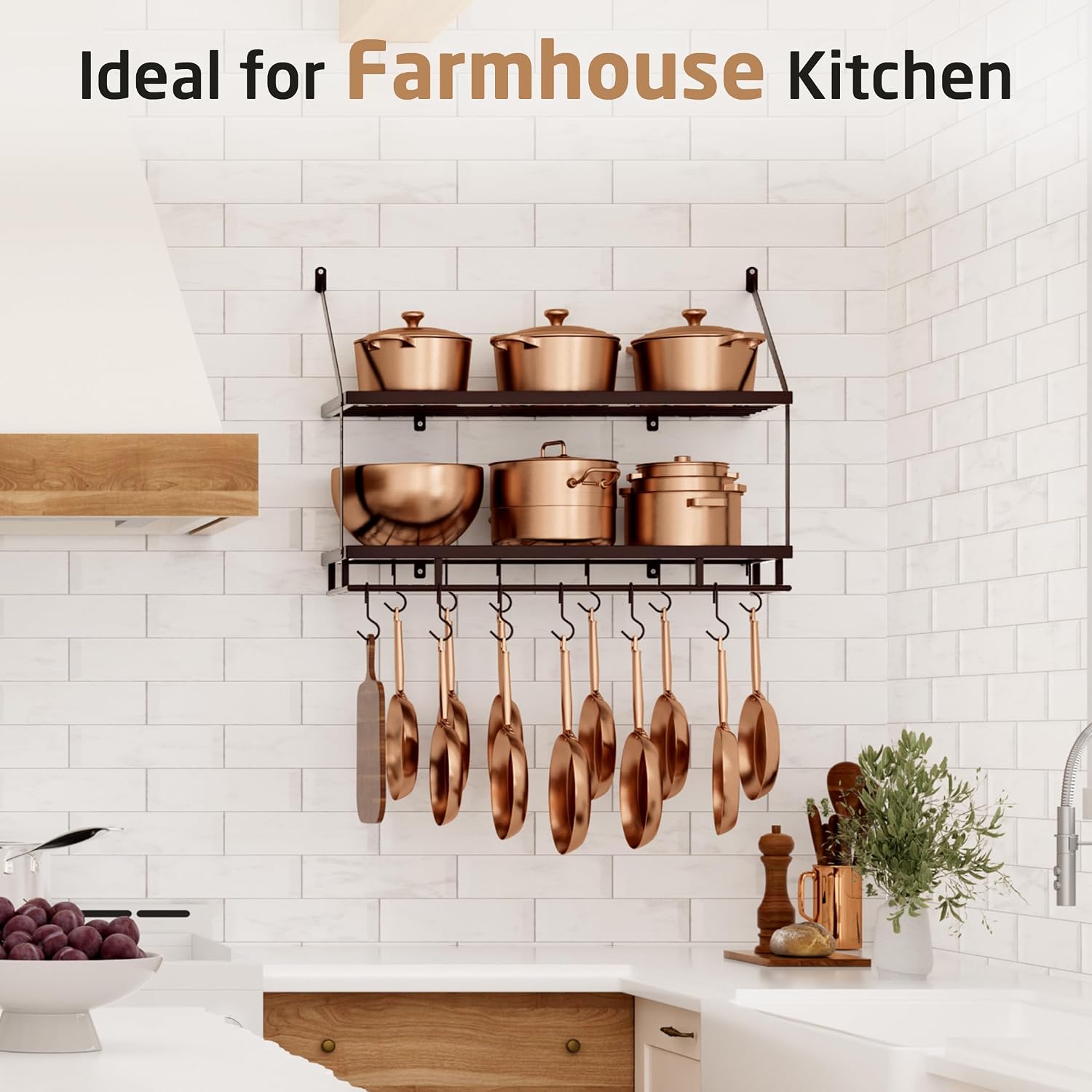 30" Oiled Bronze 2-Tier Wall Pot Rack
