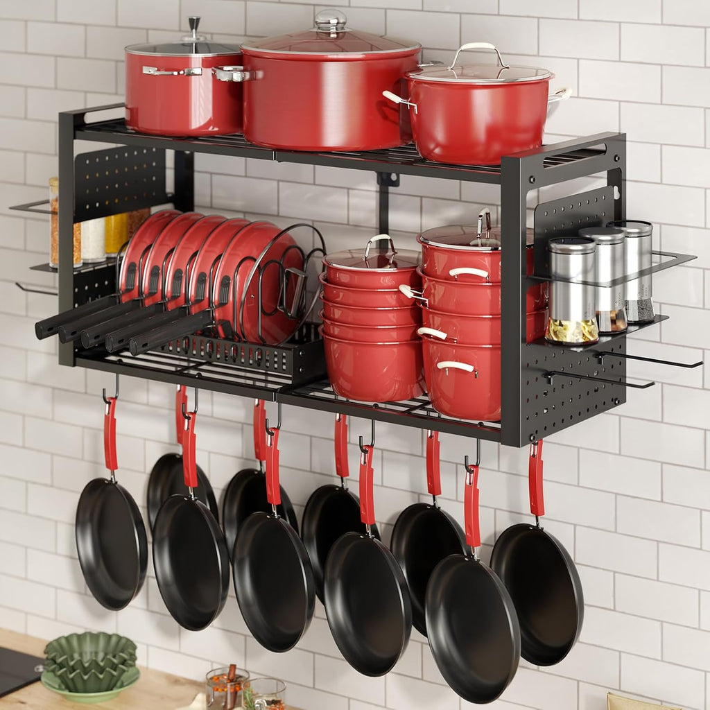 31" 3-in-1 Black Wall Mount Pot Rack