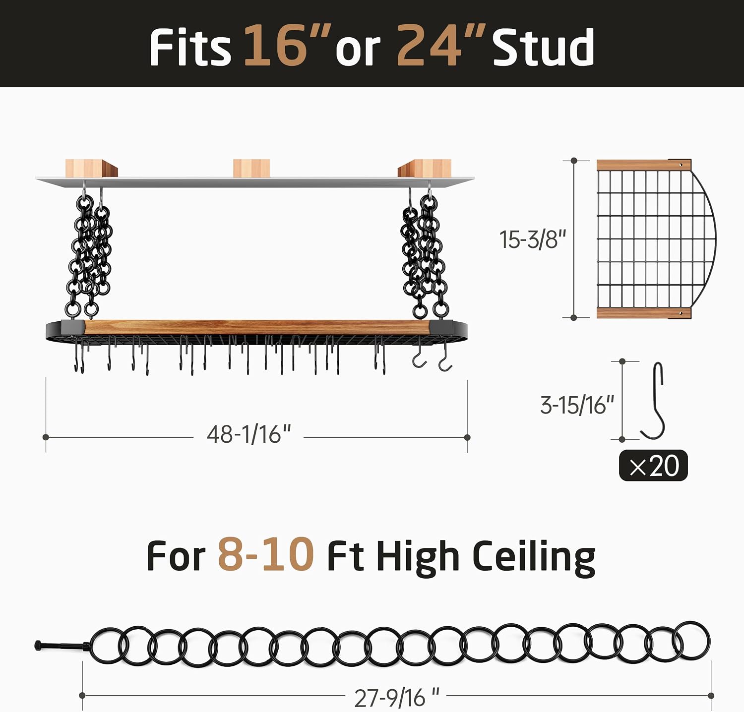 48" Matte Black Ceiling Pot Rack