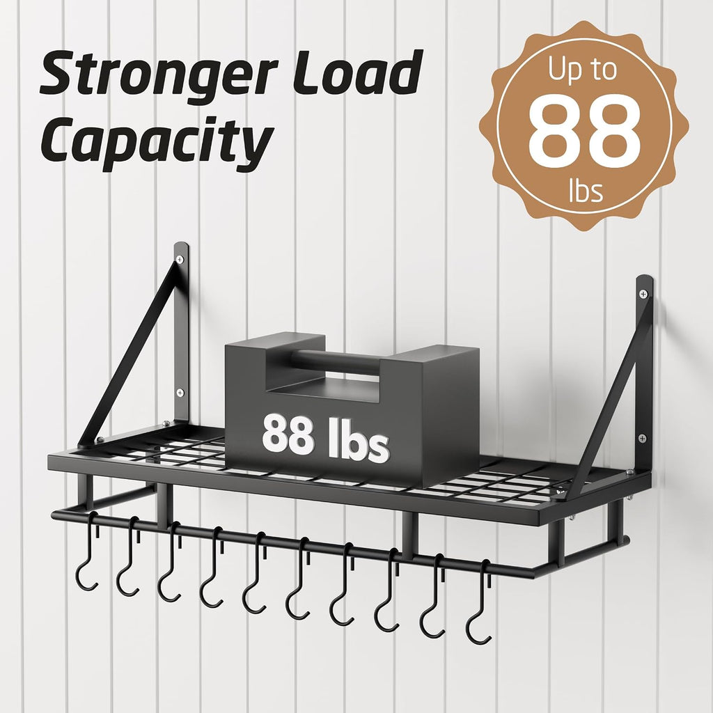 24" Matte Black Wall Mount Pot Rack