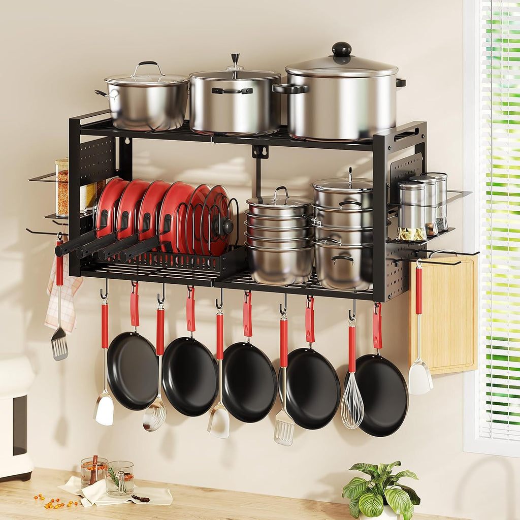 31" 3-in-1 Black Wall Mount Pot Rack