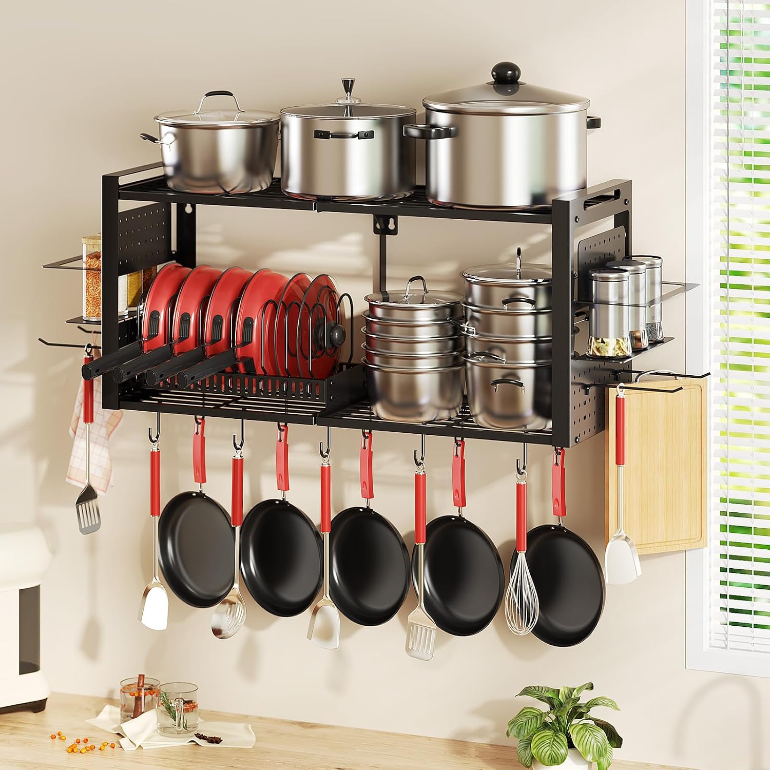 31" 3-in-1 Black Wall Mount Pot Rack
