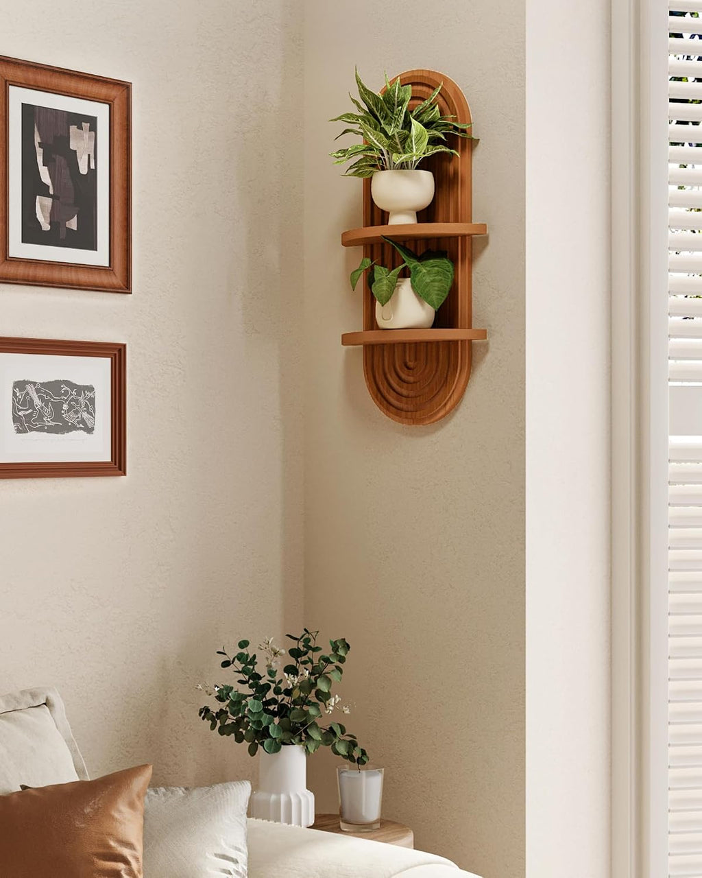 2-Tier Boho Wooden Floating Plant Wall Shelf