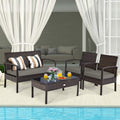 4-Piece Rattan Patio Conversation Set with Glass Table