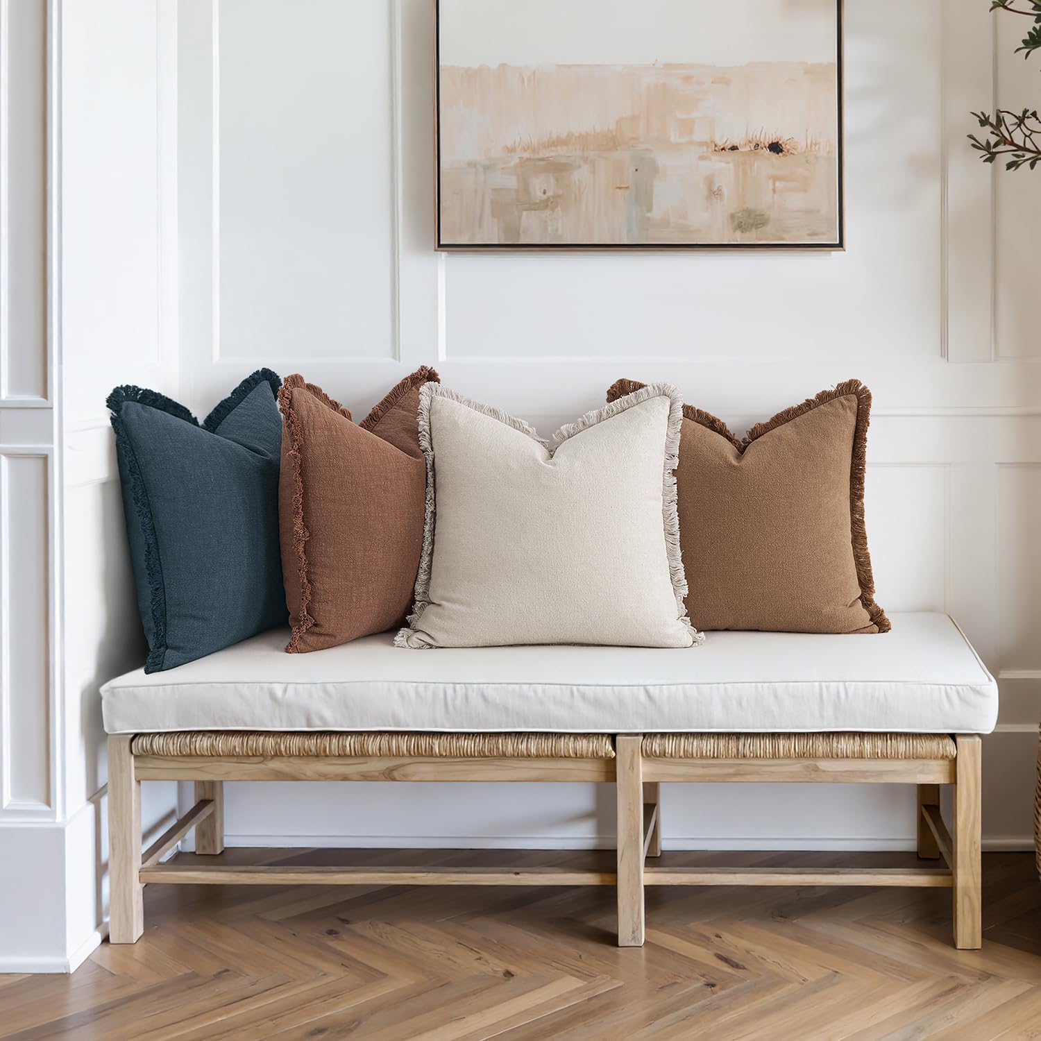 4 Pack Fringe Linen Pillow Covers