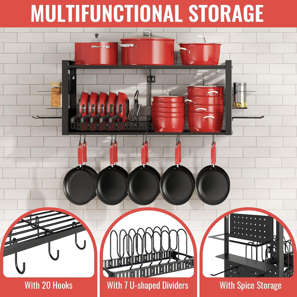 31" 3-in-1 Black Wall Mount Pot Rack