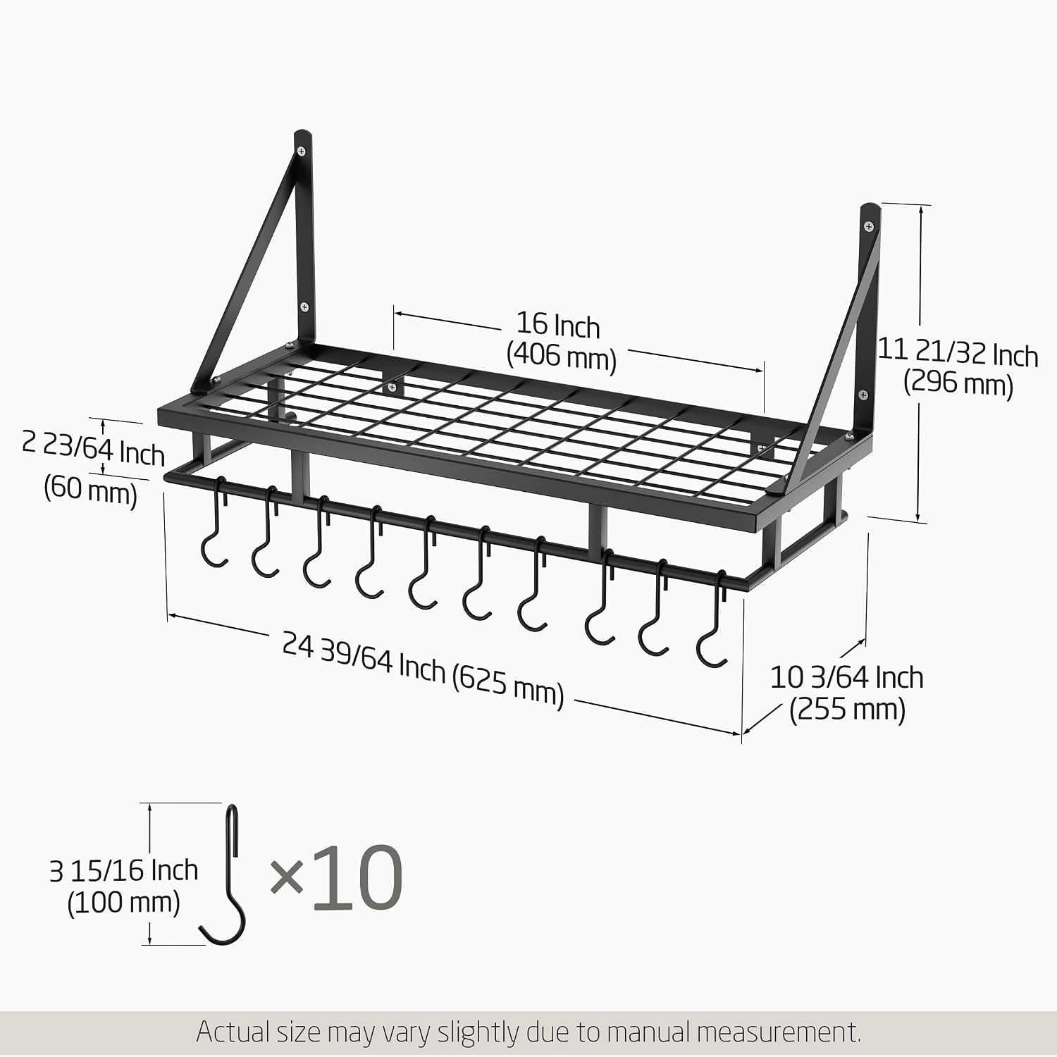 24" Matte Black Wall Mount Pot Rack