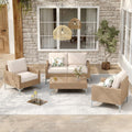 4-Piece Beige Rattan Patio Set with Glass Top Table