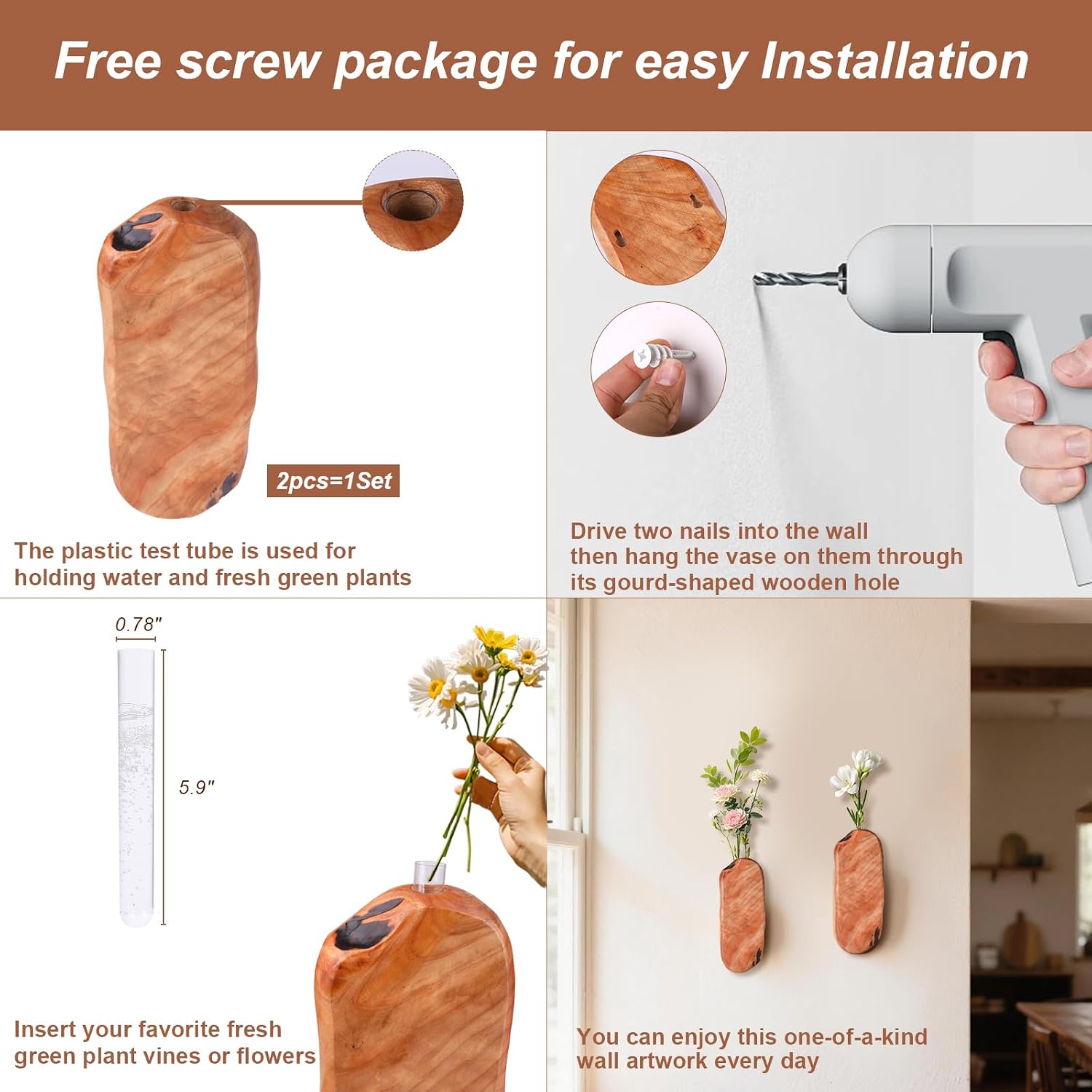 Wood Wall Hanging Plant Vases