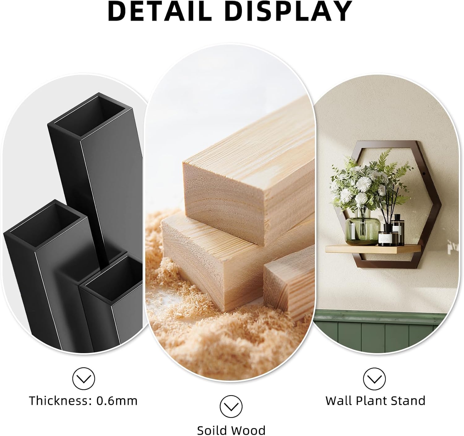 3 Pack Wood Metal Wall Plant Shelves