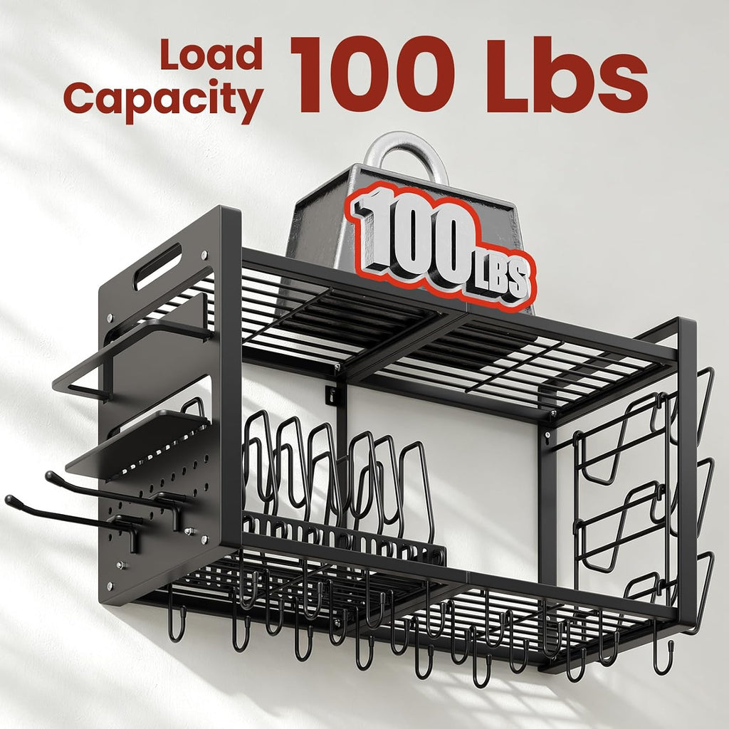 Wall Mount Pot Rack with 20 Hooks & Lid Holders
