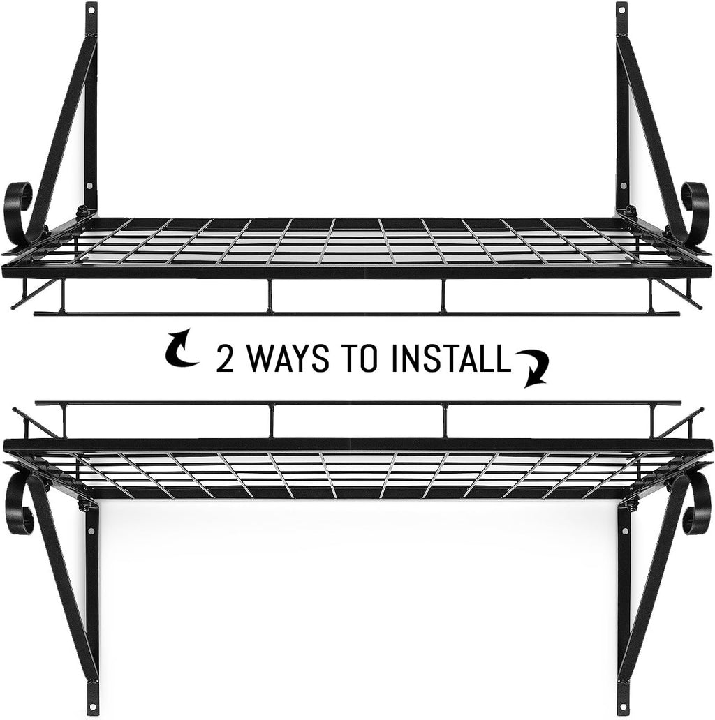 Black Wall Mount Pot Rack with 10 S Hooks