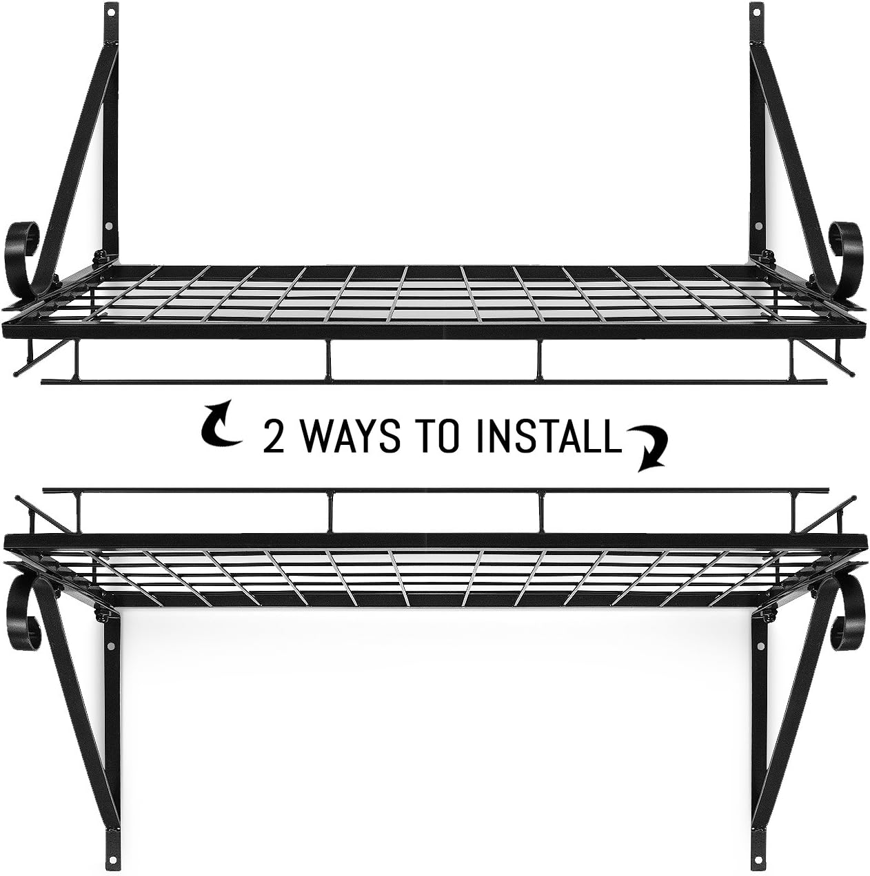 Black Wall Mount Pot Rack with 10 S Hooks
